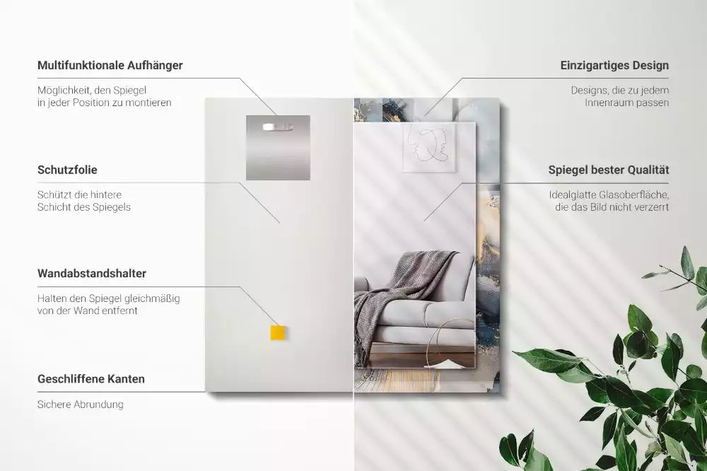 Espejo rectangular estampado Arte abstracto azul