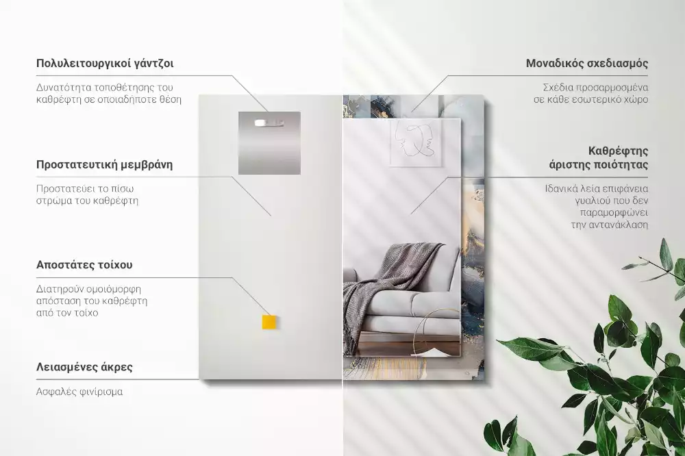 Espejo rectangular estampado Arte abstracto azul