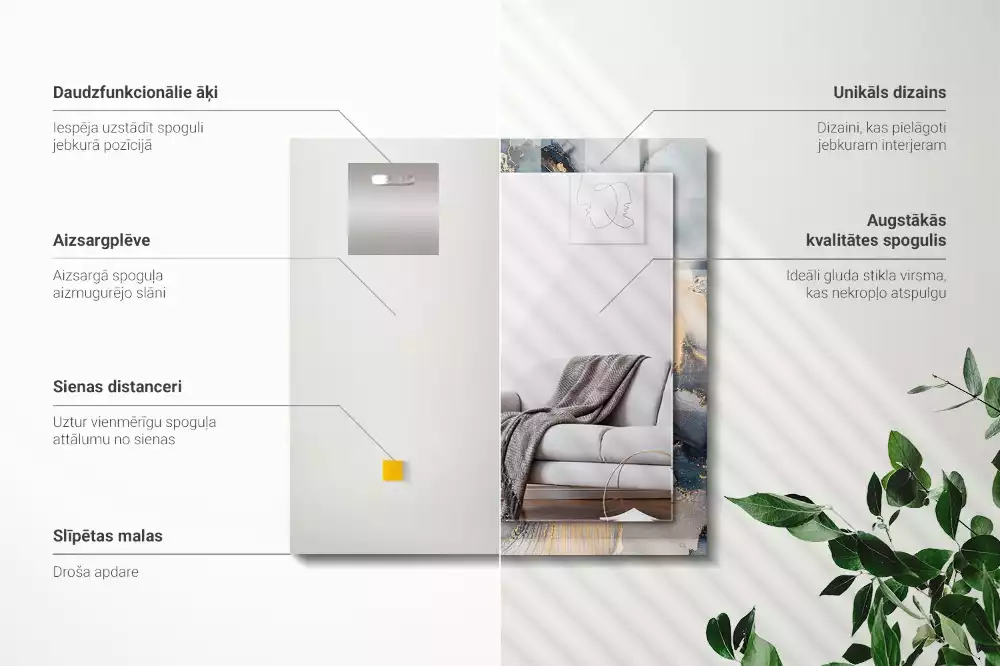 Espejo rectangular estampado Arte abstracto azul