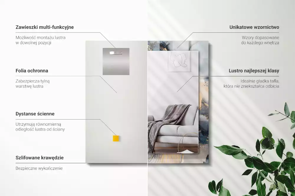 Espejo rectangular estampado Arte abstracto azul