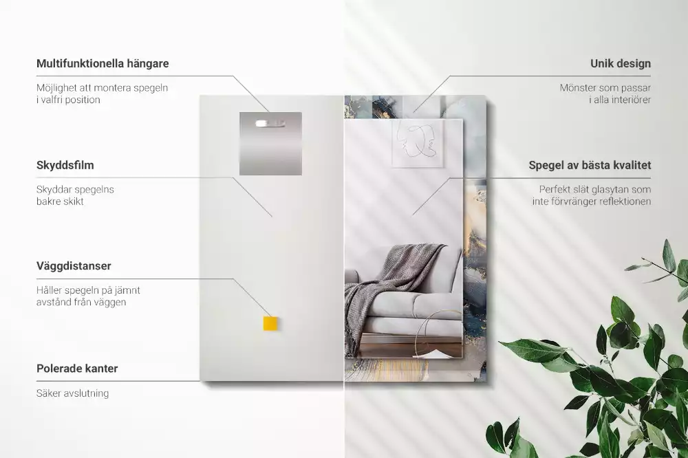 Espejo rectangular estampado Arte abstracto azul