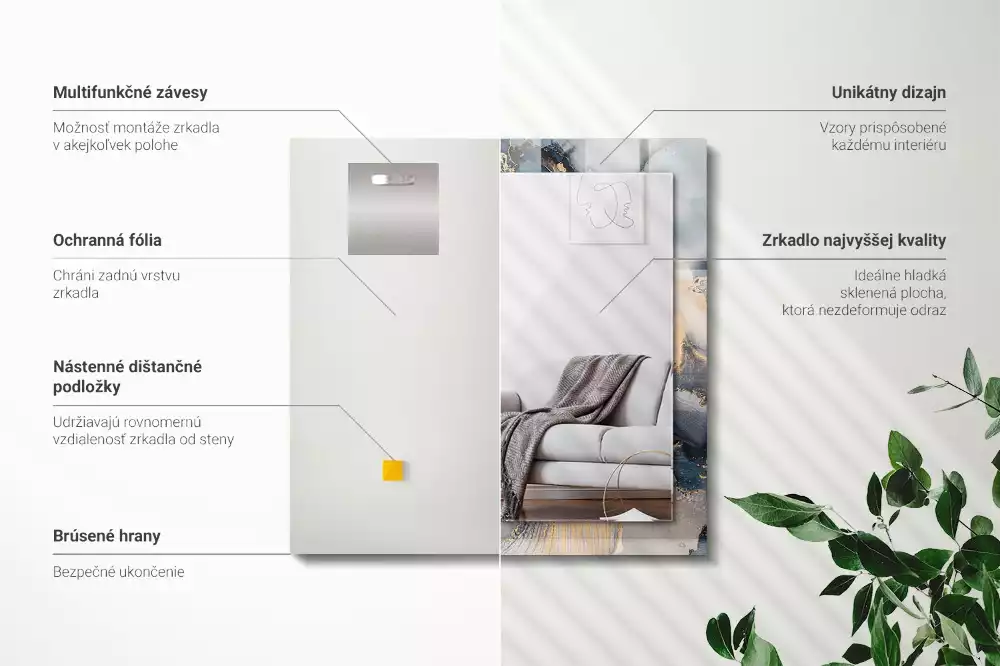 Espejo rectangular estampado Arte abstracto azul