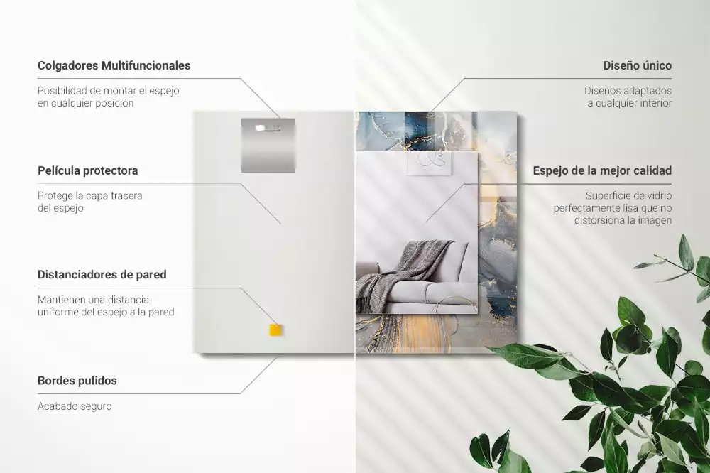 Espejo rectangular estampado Arte abstracto azul