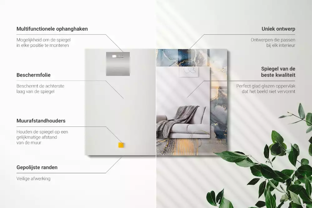 Espejo rectangular estampado Arte abstracto azul