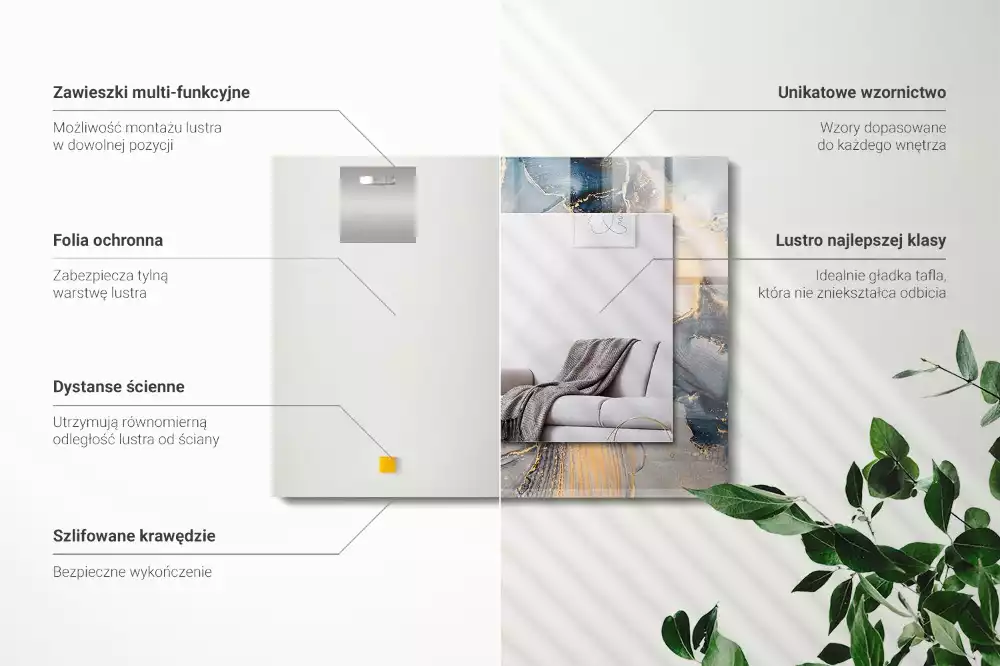 Espejo rectangular estampado Arte abstracto azul