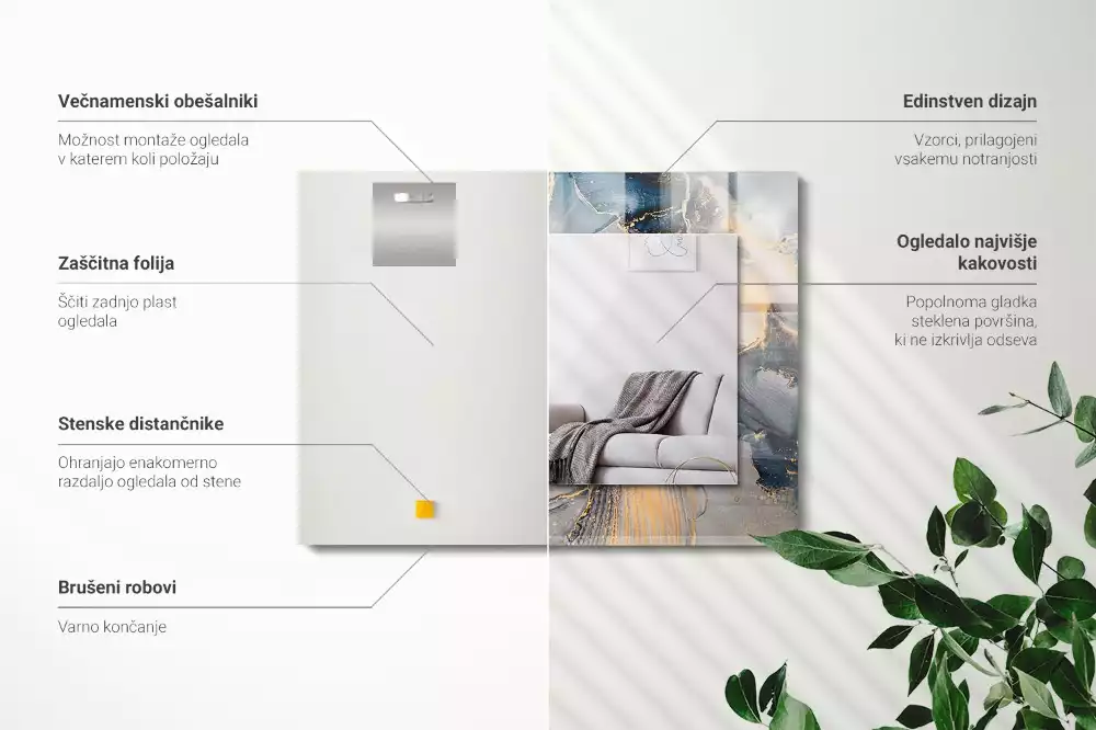 Espejo rectangular estampado Arte abstracto azul