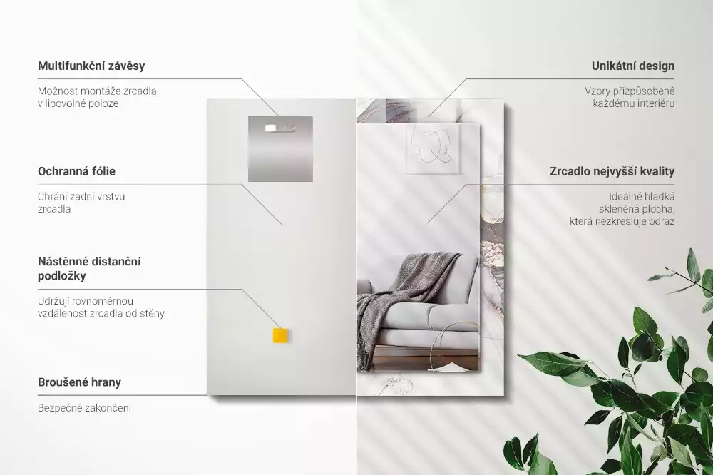 Espejo rectangular estampado Arte abstracto de mármol