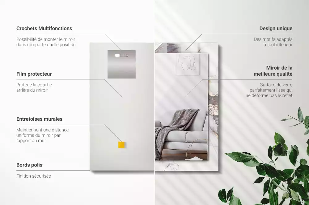 Espejo rectangular estampado Arte abstracto de mármol