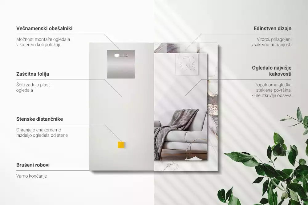 Espejo rectangular estampado Arte abstracto de mármol