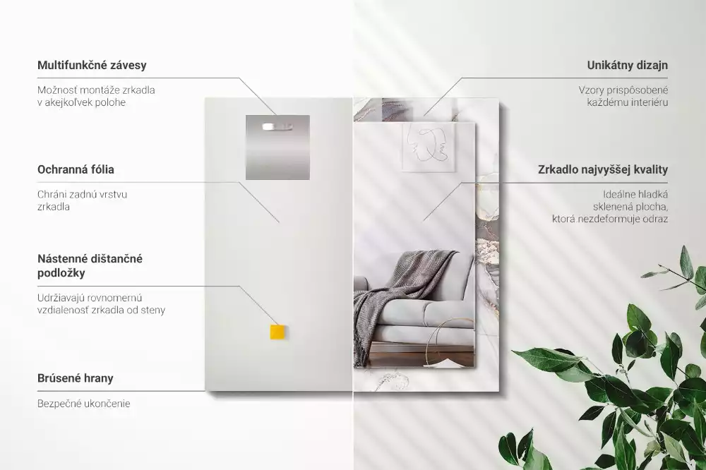 Espejo rectangular estampado Arte abstracto de mármol