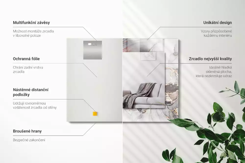 Espejo rectangular estampado Arte abstracto de mármol