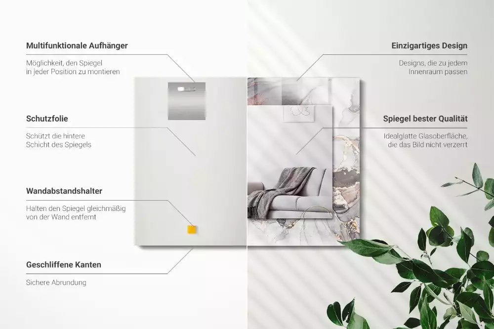 Espejo rectangular estampado Arte abstracto de mármol