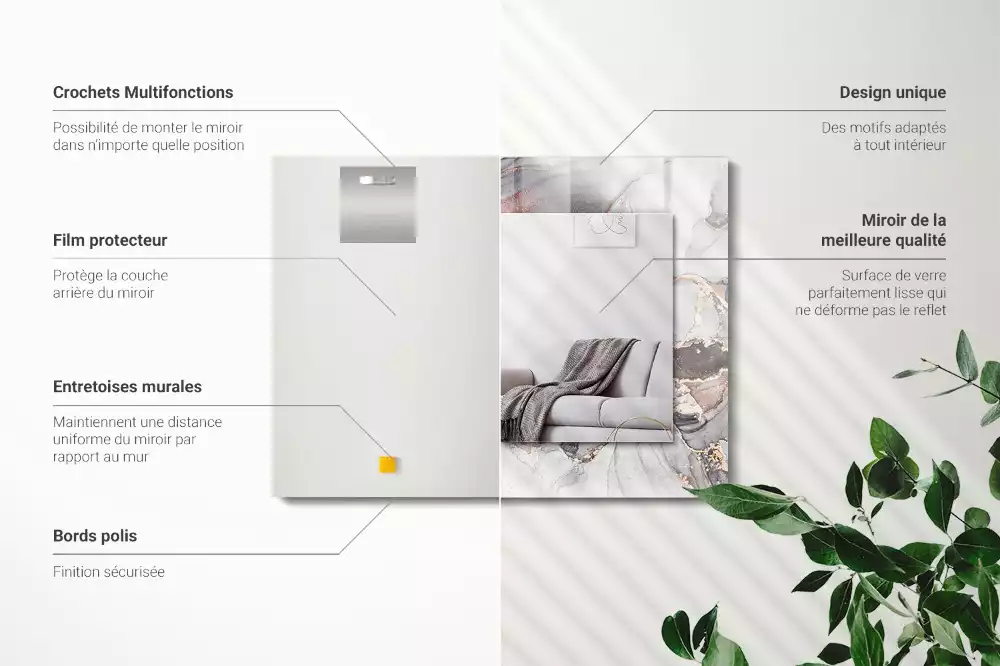 Espejo rectangular estampado Arte abstracto de mármol