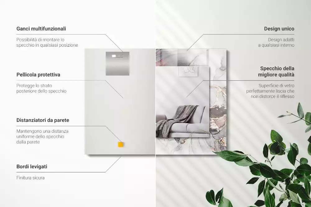 Espejo rectangular estampado Arte abstracto de mármol