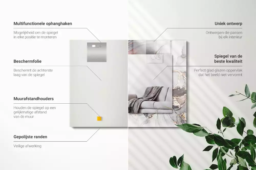 Espejo rectangular estampado Arte abstracto de mármol