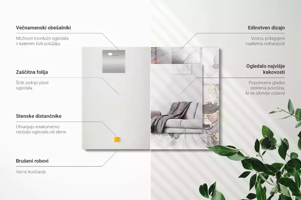 Espejo rectangular estampado Arte abstracto de mármol