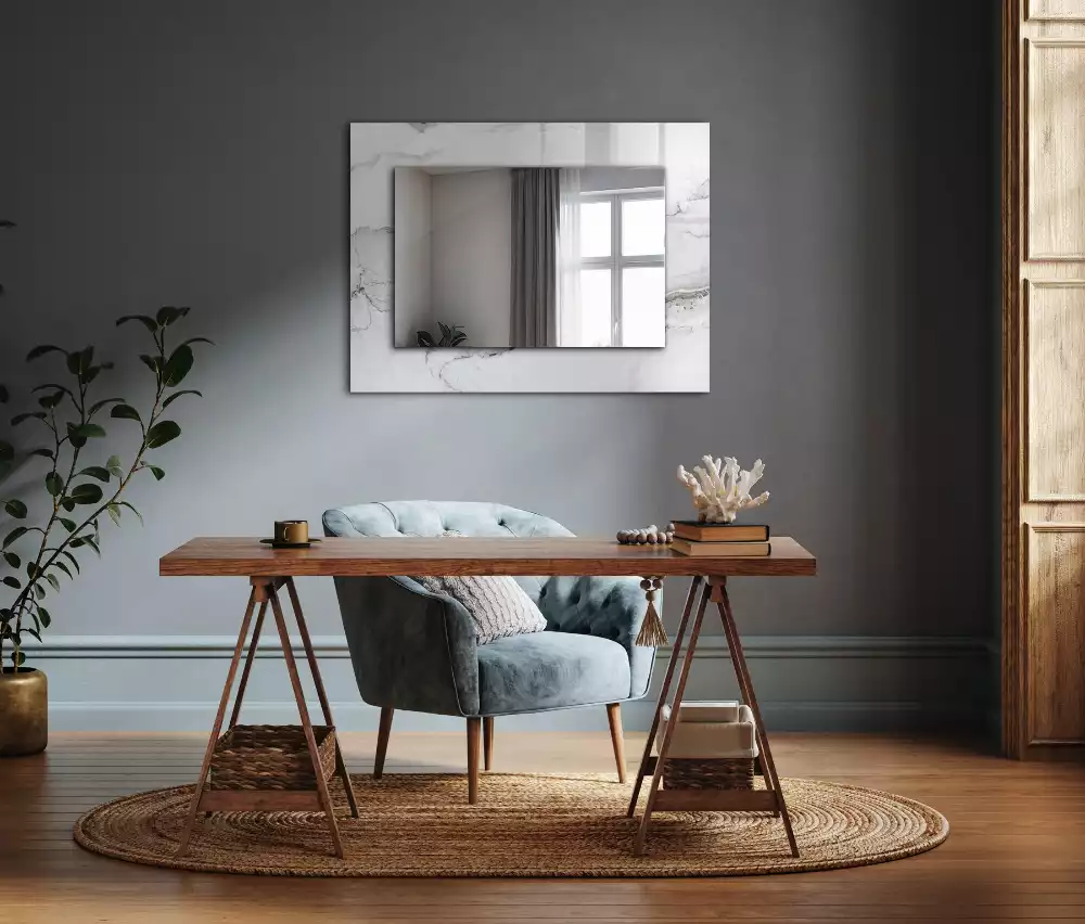 Espejo rectangular impreso Patrón de mármol blanco