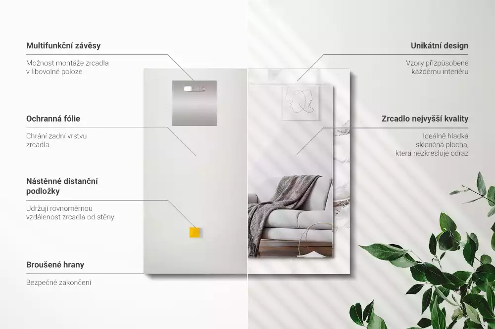 Espejo rectangular impreso Patrón de mármol blanco