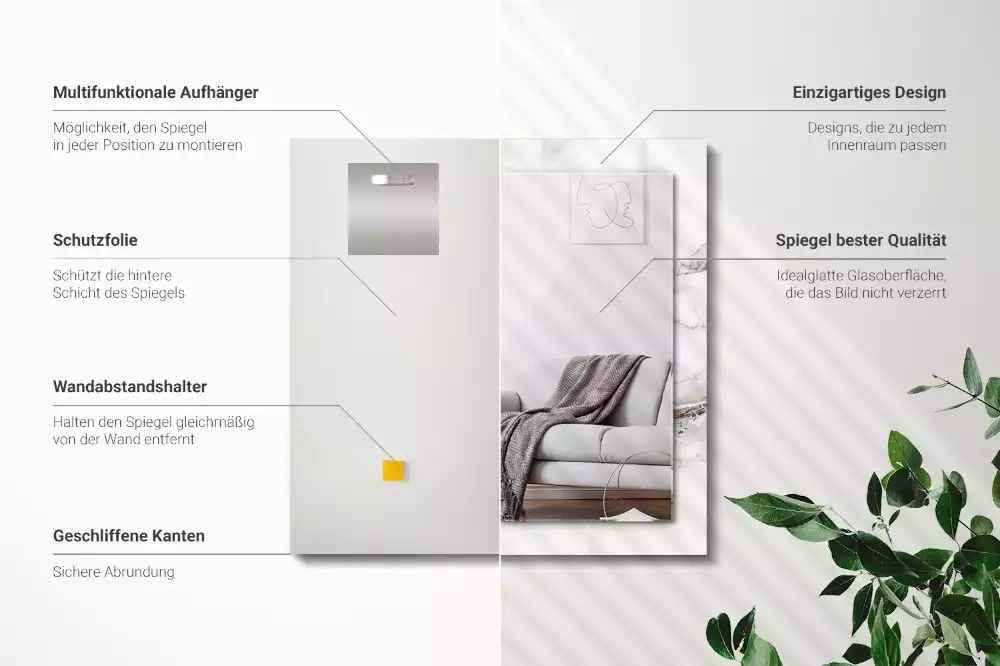 Espejo rectangular impreso Patrón de mármol blanco