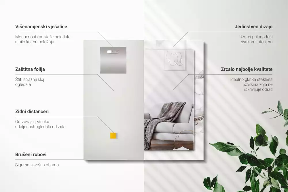 Espejo rectangular impreso Patrón de mármol blanco