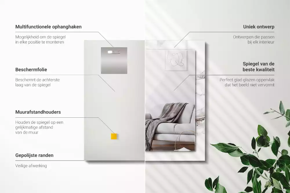 Espejo rectangular impreso Patrón de mármol blanco