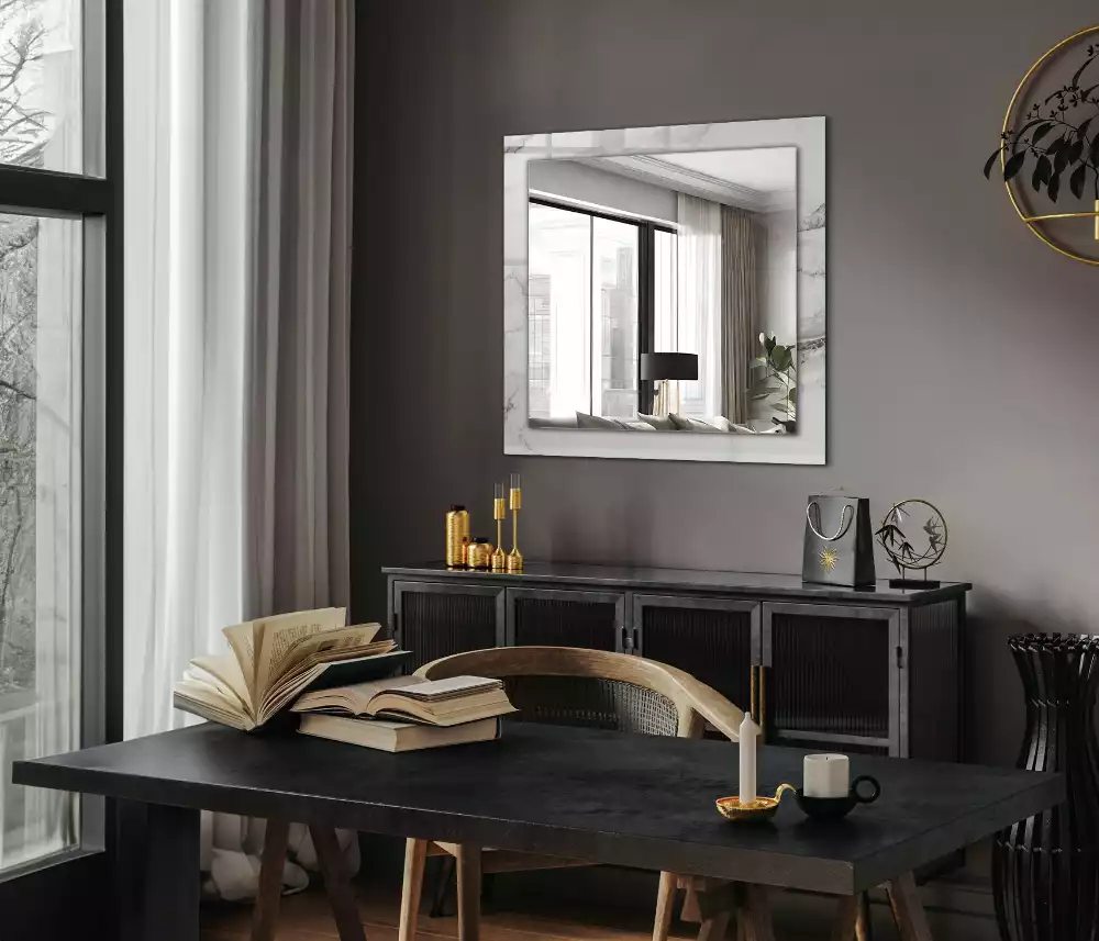 Espejo rectangular impreso Patrón de mármol blanco