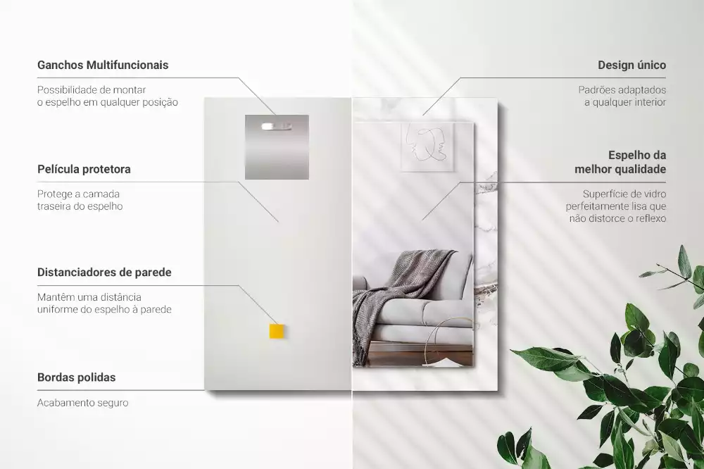 Espejo rectangular impreso Patrón de mármol blanco