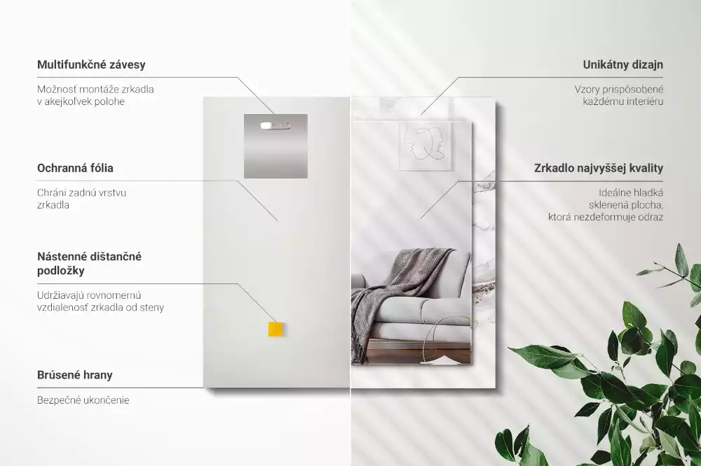 Espejo rectangular impreso Patrón de mármol blanco