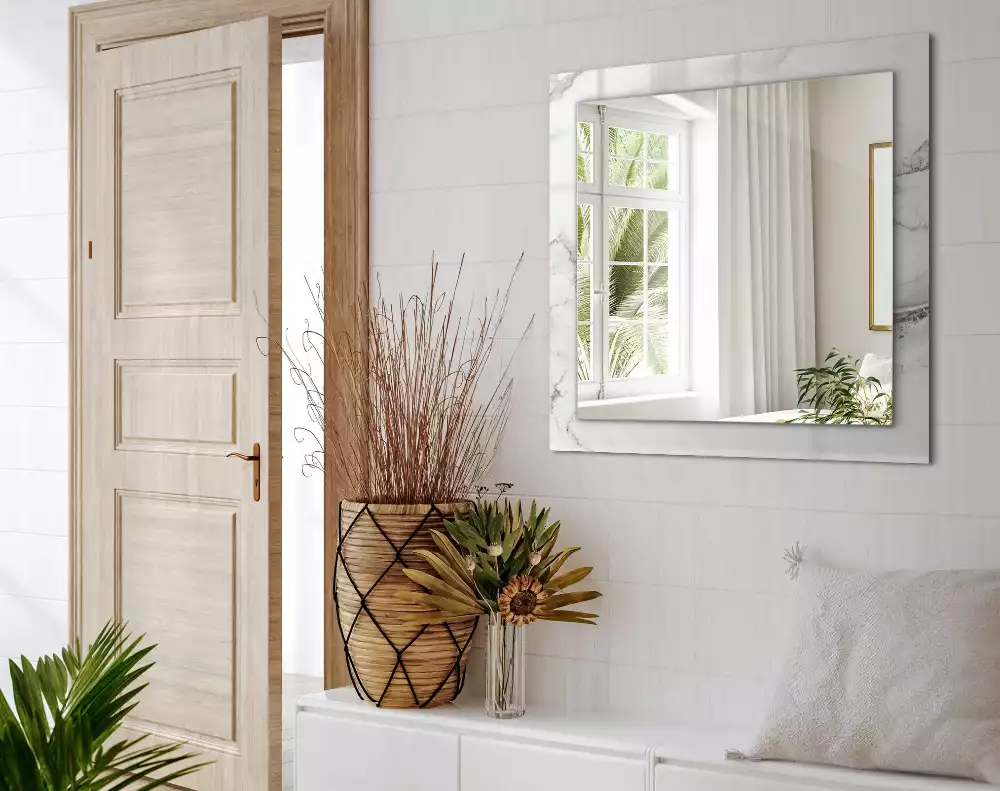 Espejo rectangular impreso Patrón de mármol blanco