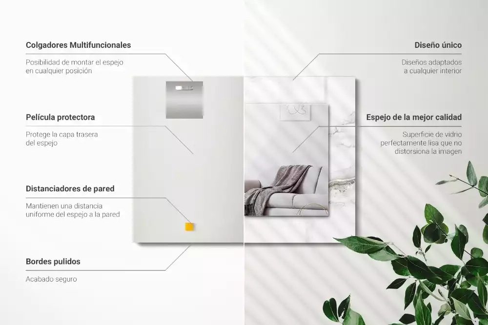 Espejo rectangular impreso Patrón de mármol blanco