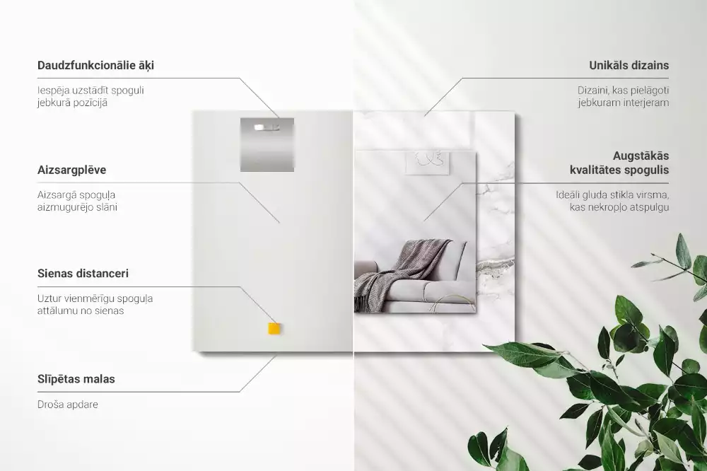 Espejo rectangular impreso Patrón de mármol blanco