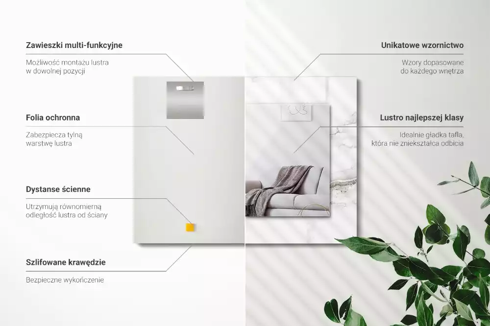 Espejo rectangular impreso Patrón de mármol blanco