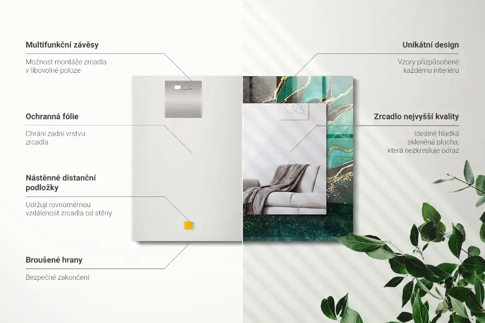 Espejo rectangular estampado Patrones abstractos verdes