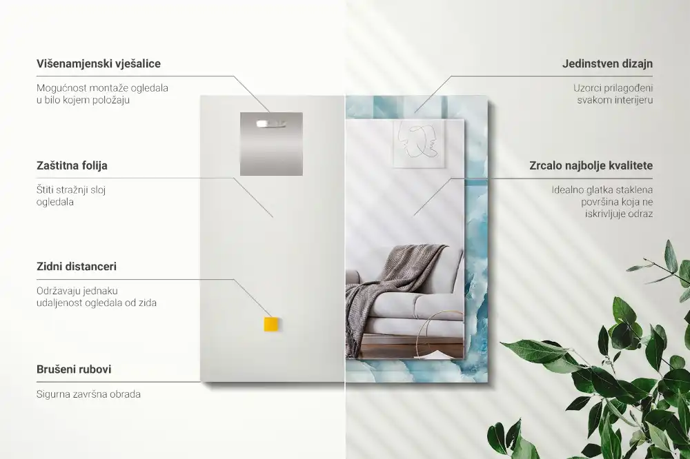 Espejo rectangular impreso Textura de mármol azul