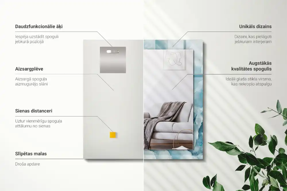 Espejo rectangular impreso Textura de mármol azul