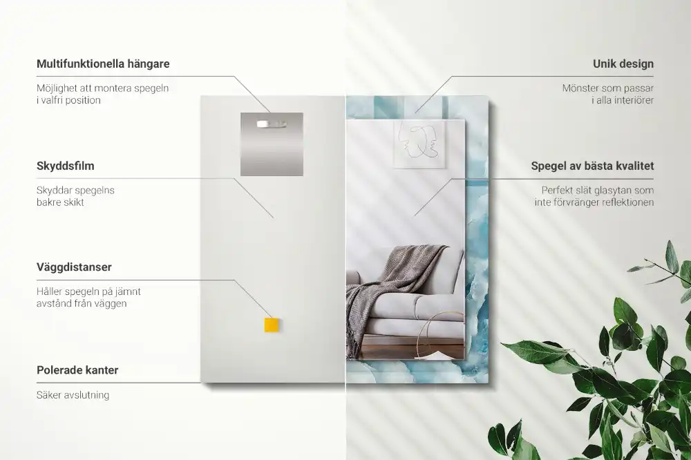 Espejo rectangular impreso Textura de mármol azul