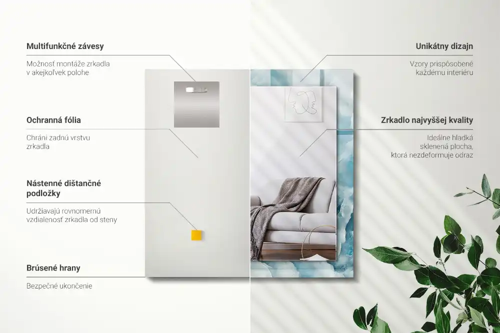 Espejo rectangular impreso Textura de mármol azul