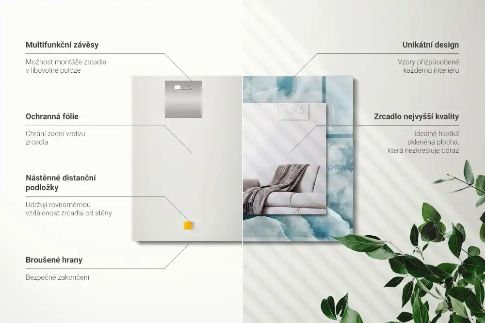 Espejo rectangular impreso Textura de mármol azul