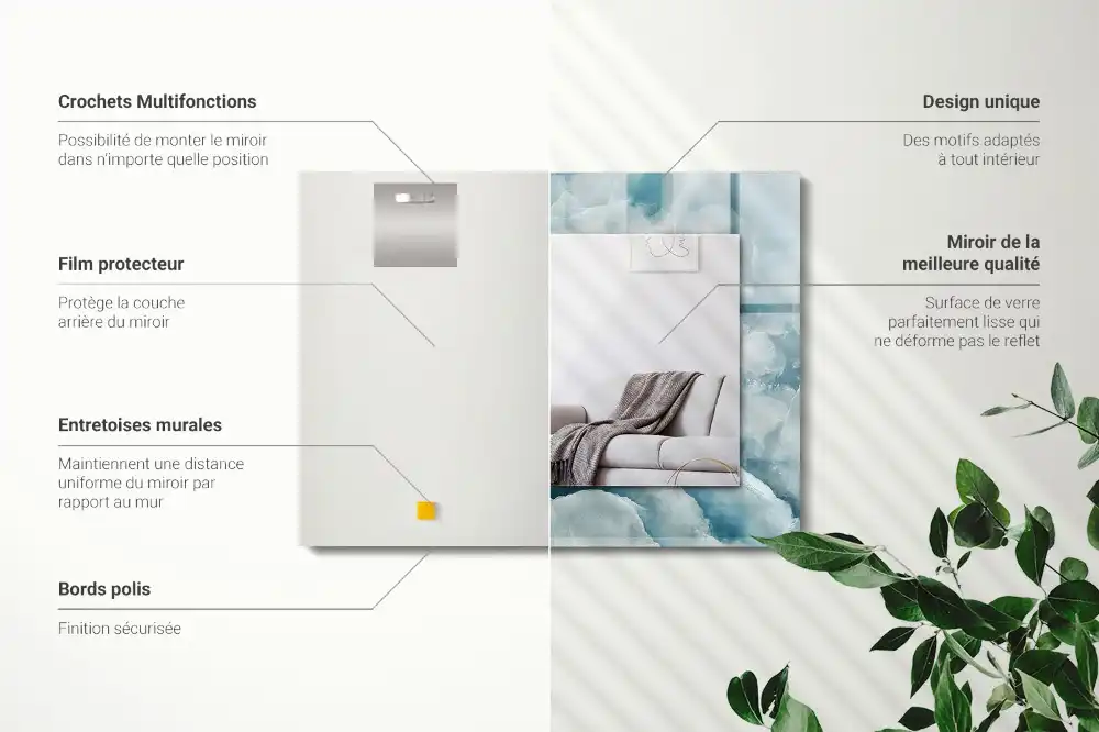 Espejo rectangular impreso Textura de mármol azul