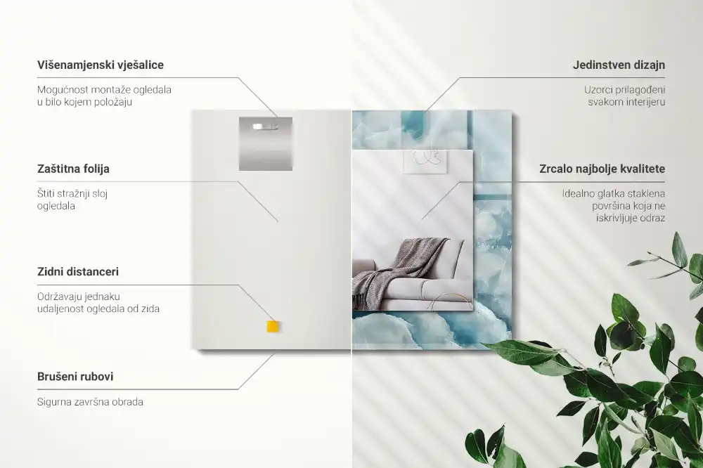 Espejo rectangular impreso Textura de mármol azul