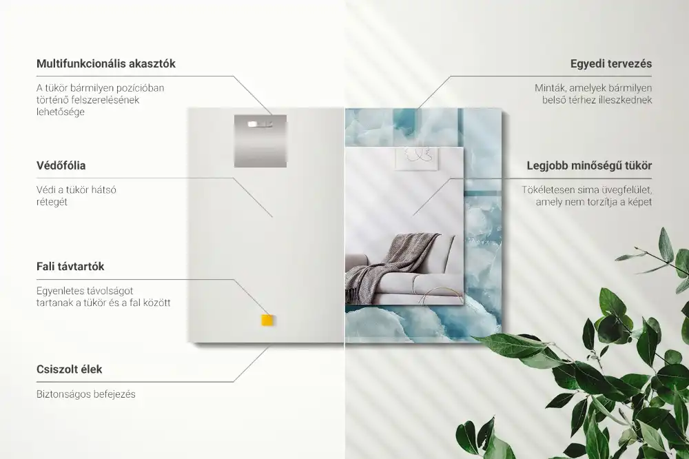 Espejo rectangular impreso Textura de mármol azul