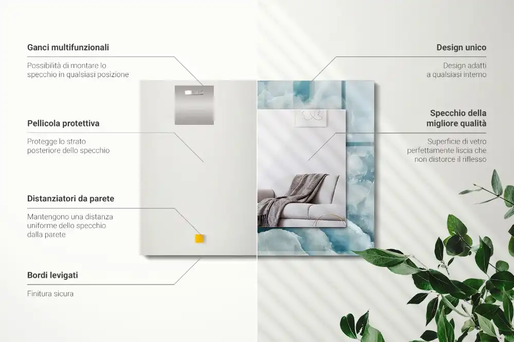 Espejo rectangular impreso Textura de mármol azul