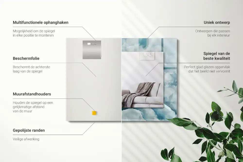 Espejo rectangular impreso Textura de mármol azul