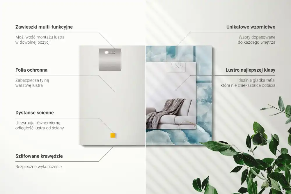 Espejo rectangular impreso Textura de mármol azul