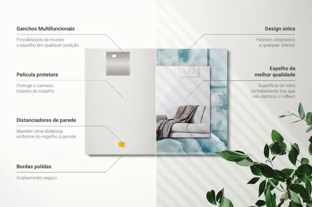 Espejo rectangular impreso Textura de mármol azul