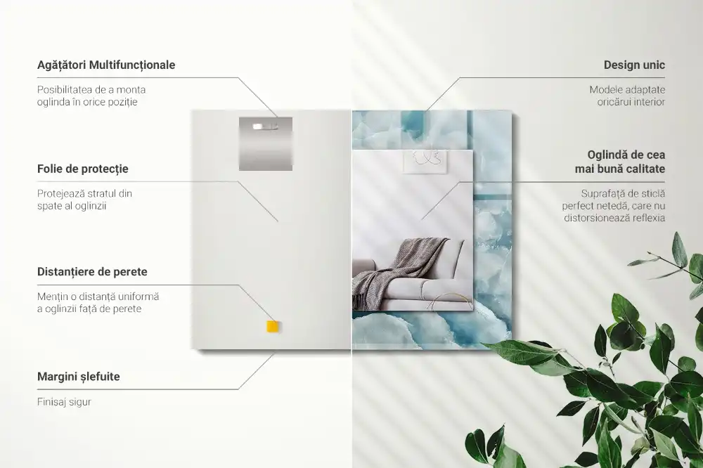 Espejo rectangular impreso Textura de mármol azul