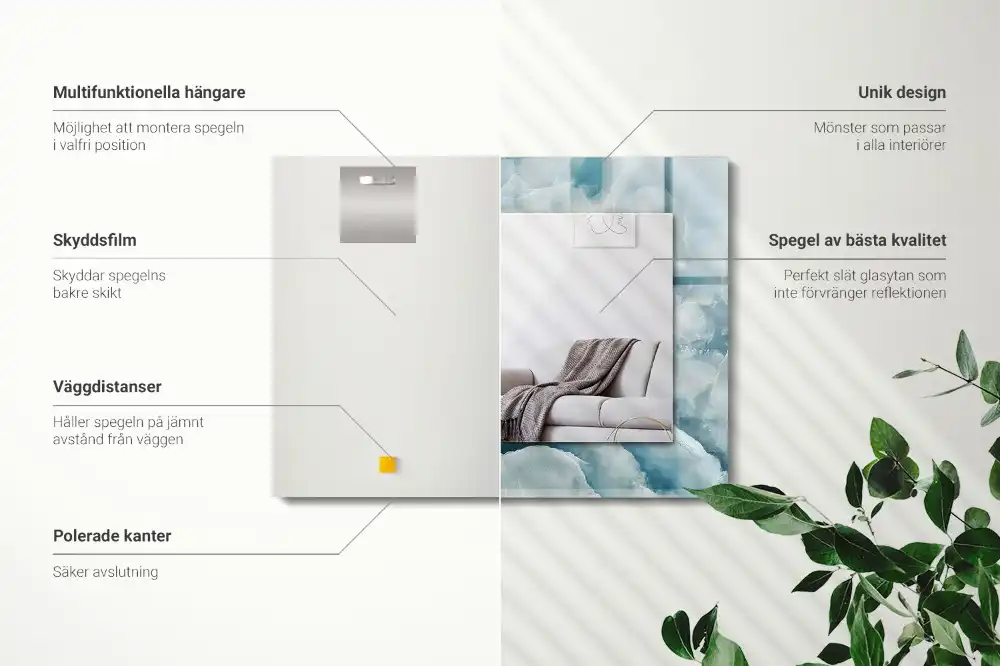 Espejo rectangular impreso Textura de mármol azul