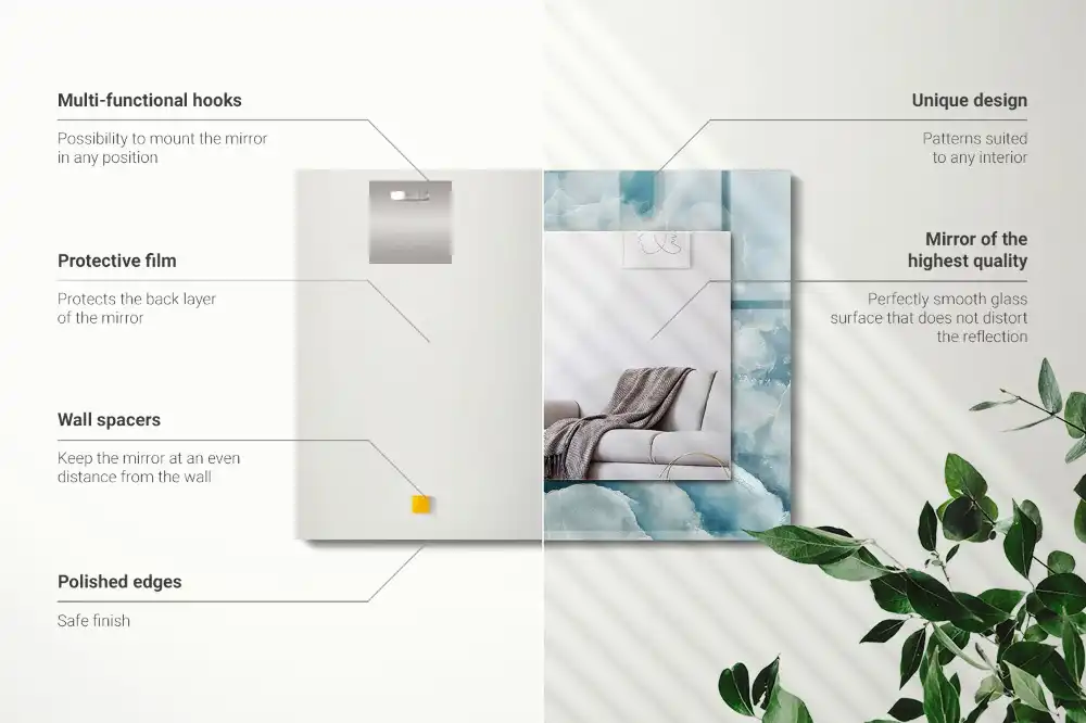 Espejo rectangular impreso Textura de mármol azul