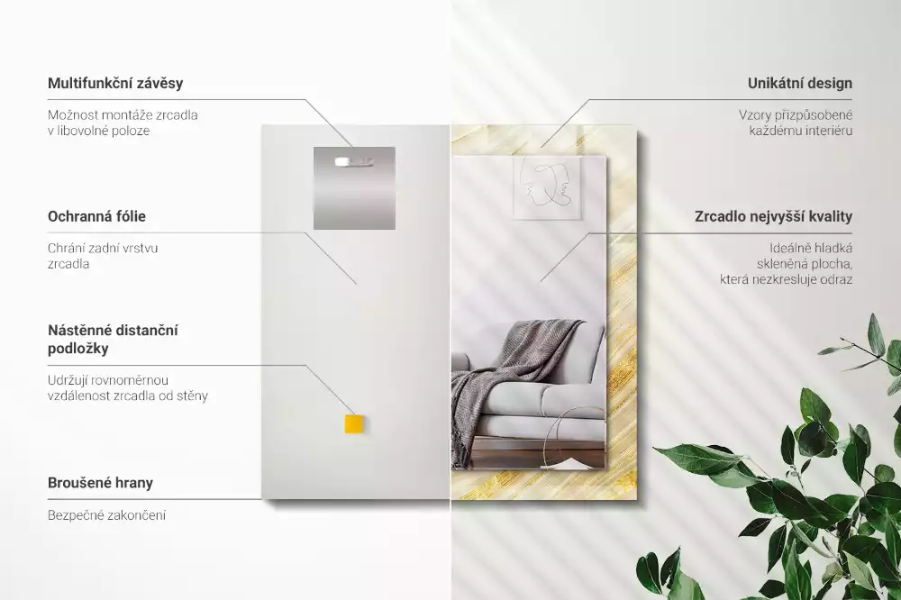 Espejo rectangular estampado Líneas abstractas amarillas