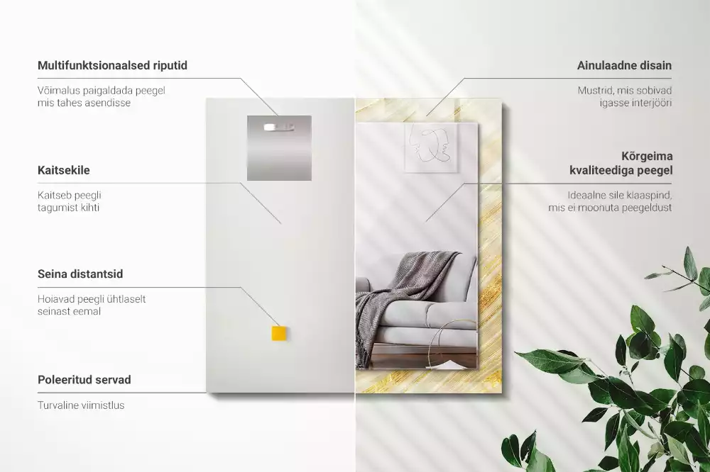 Espejo rectangular estampado Líneas abstractas amarillas